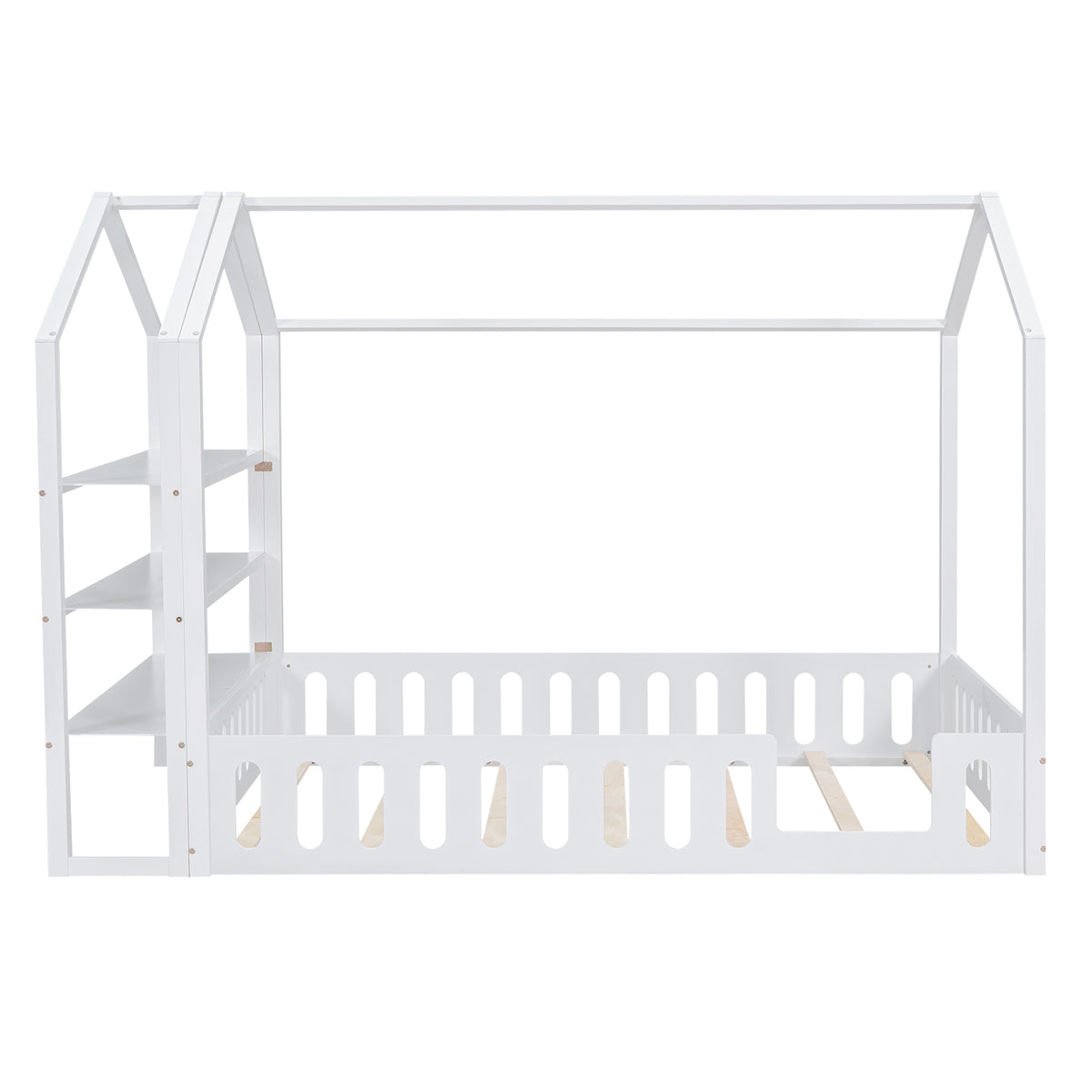 Full Platform Bed with Storage Shelves White