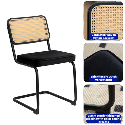 Set of 2 Velvet Dining Chairs Black and Gold Legs