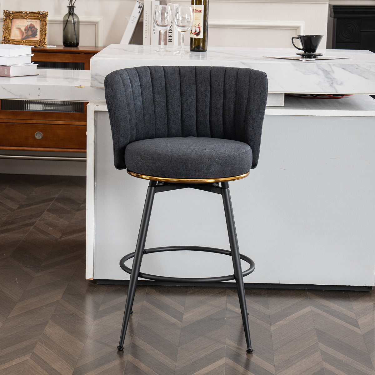 Adjustable Gray Bar Stool Set (2 pcs) – Modern Metal Base