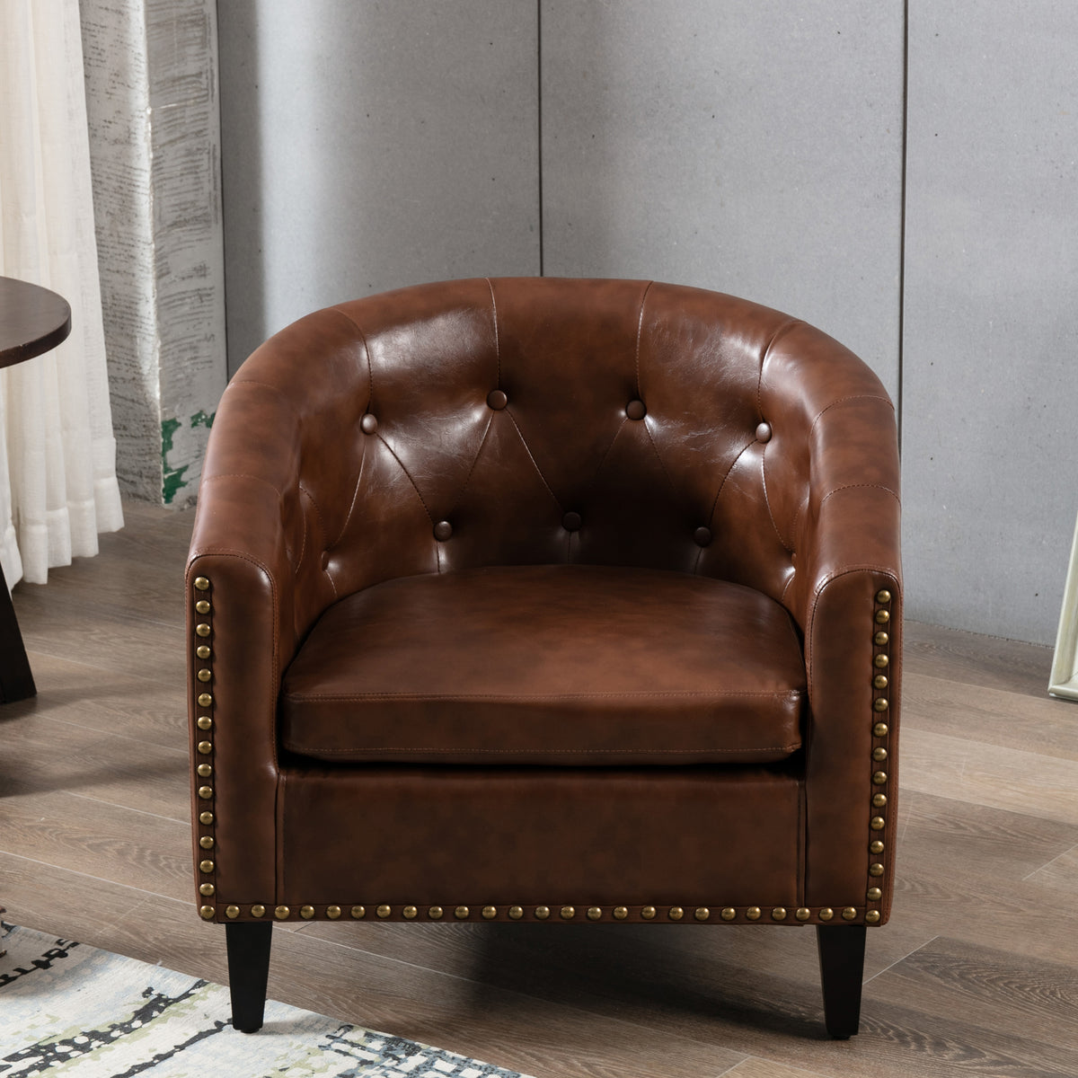 PU Leather Barrel Club Chair – Tufted Lounge Design
