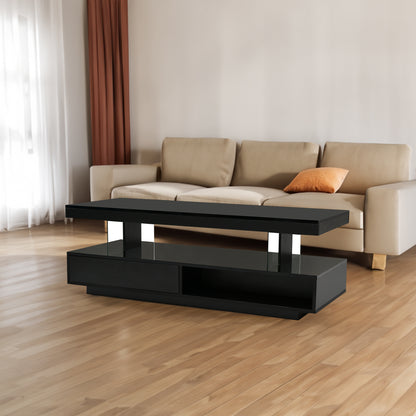 LED Coffee Table with Display and Storage Black