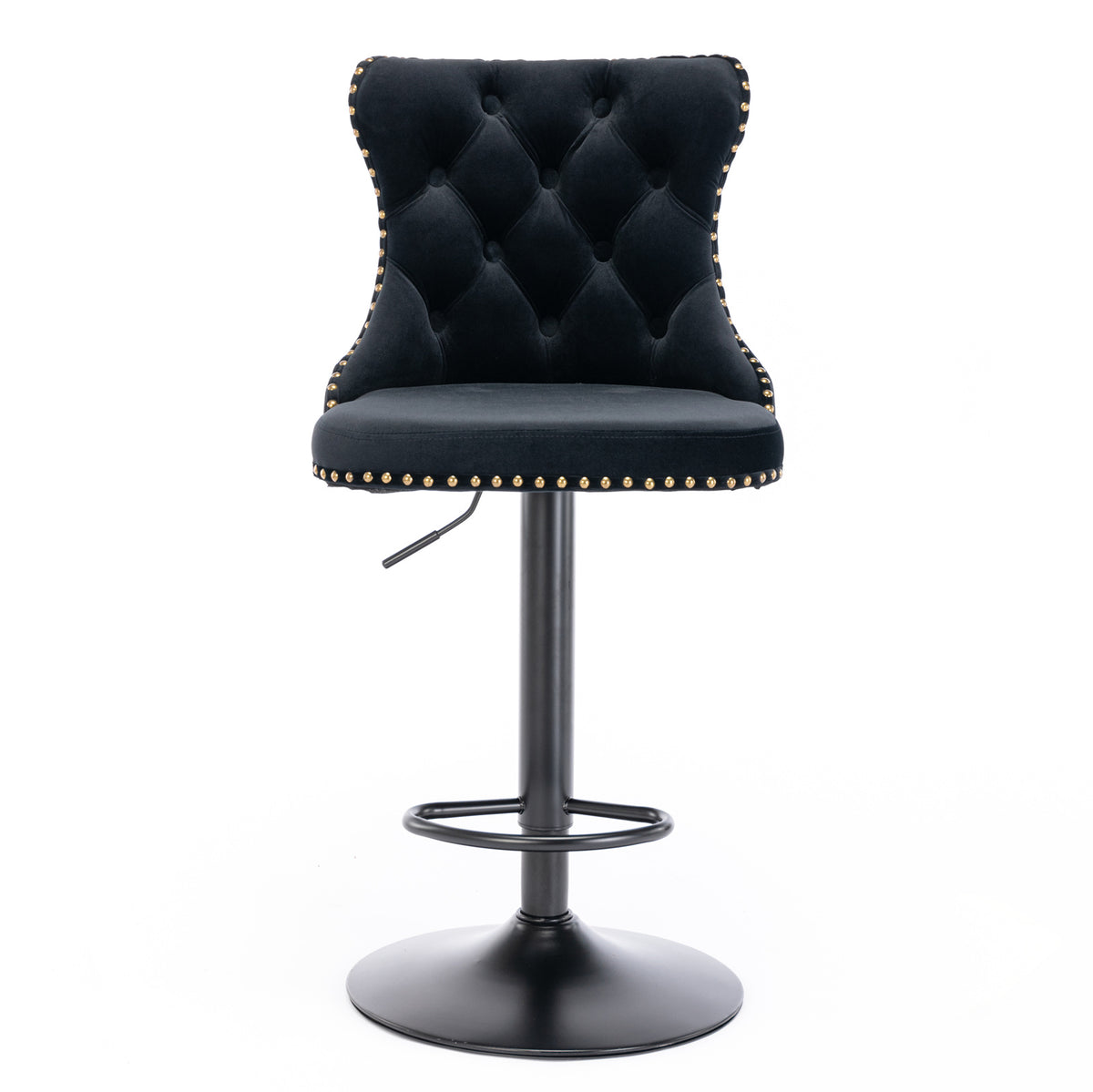 Swivel Velvet Bar Stool Set (2 pcs) – Black