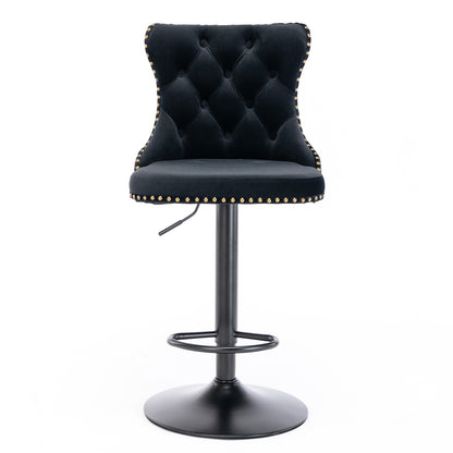 Swivel Velvet Bar Stool Set (2 pcs) – Black
