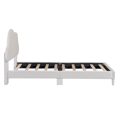 Twin Velvet Platform Bed with Headboard Beige