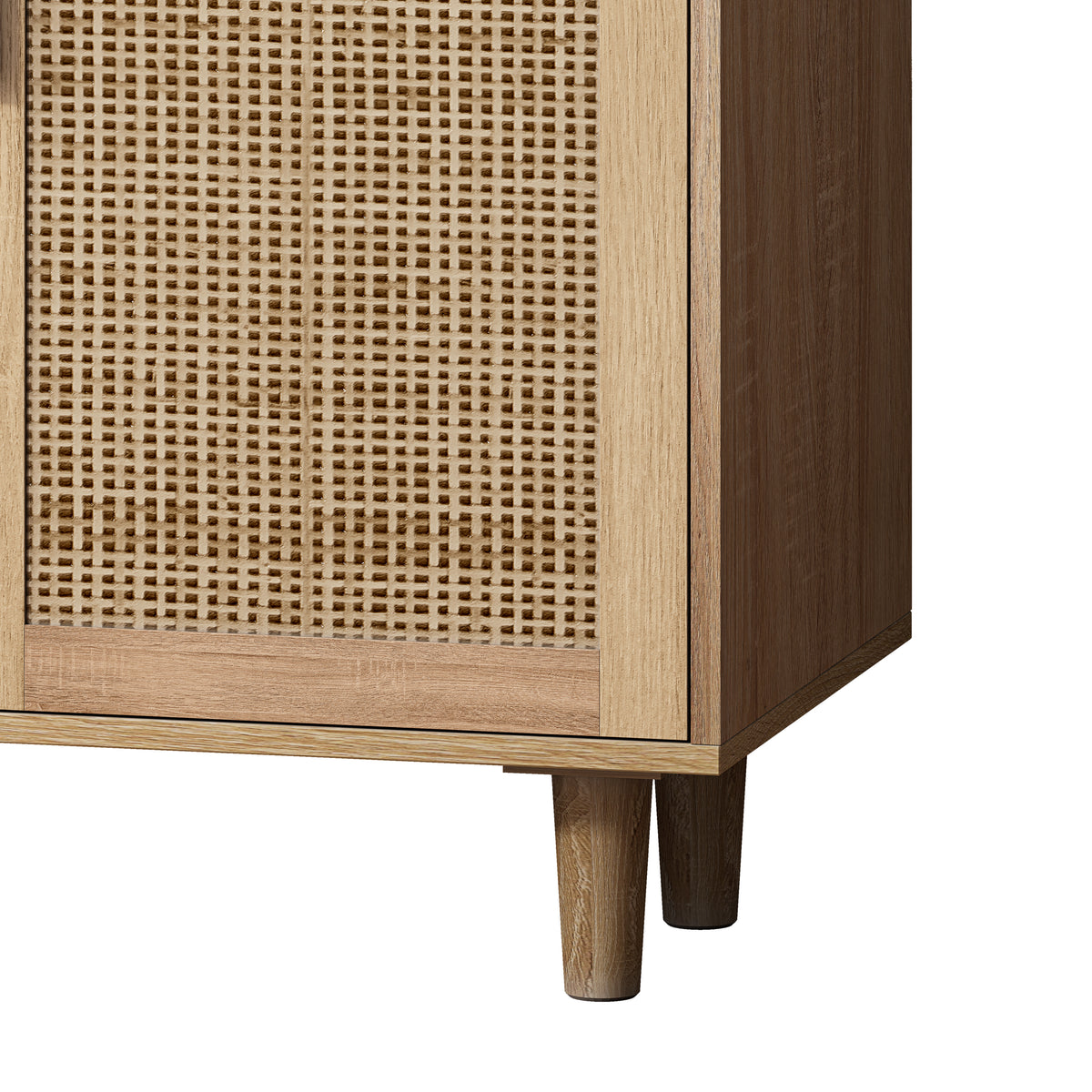 62-Inch Rattan Storage Cabinet with 4 Doors Beige