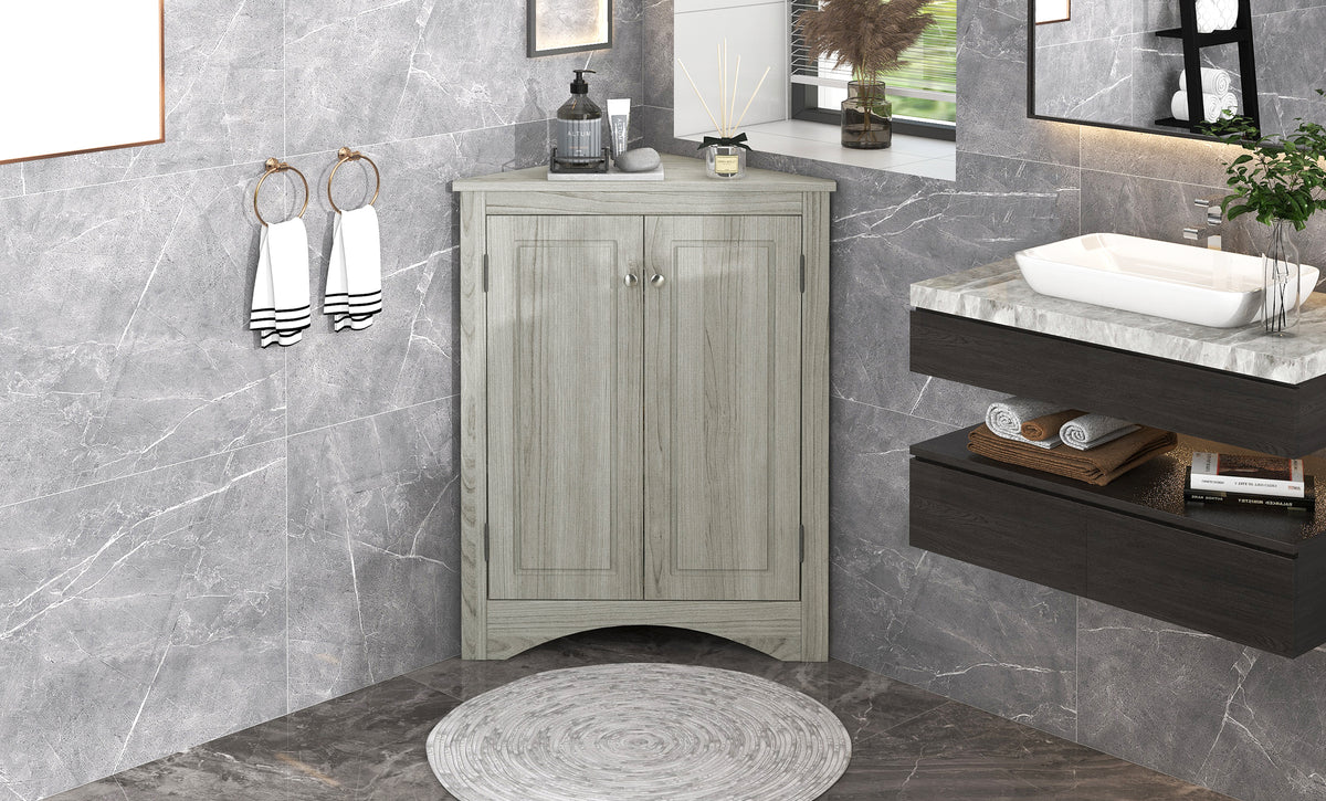 Oak Corner Bathroom Cabinet with Shelves
