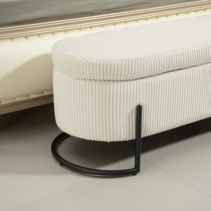 Storage Ottoman Stool – Beige Fabric