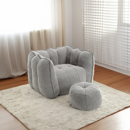 Soft Bean Bag Chair – Beige High-Resilience Foam