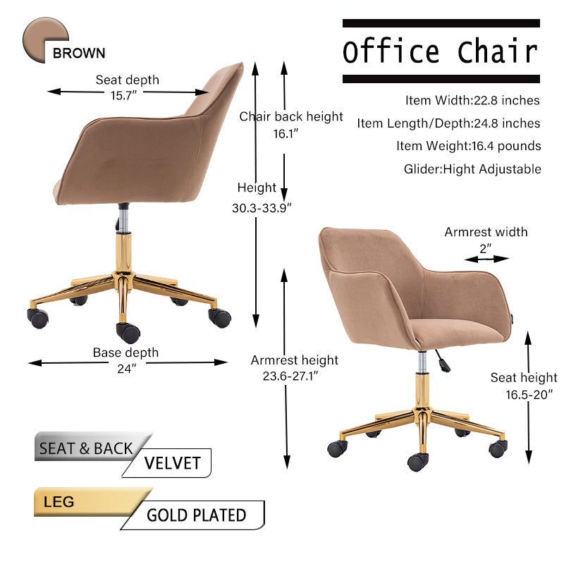 Velvet Executive Swivel Office Chair – Coffee Brown