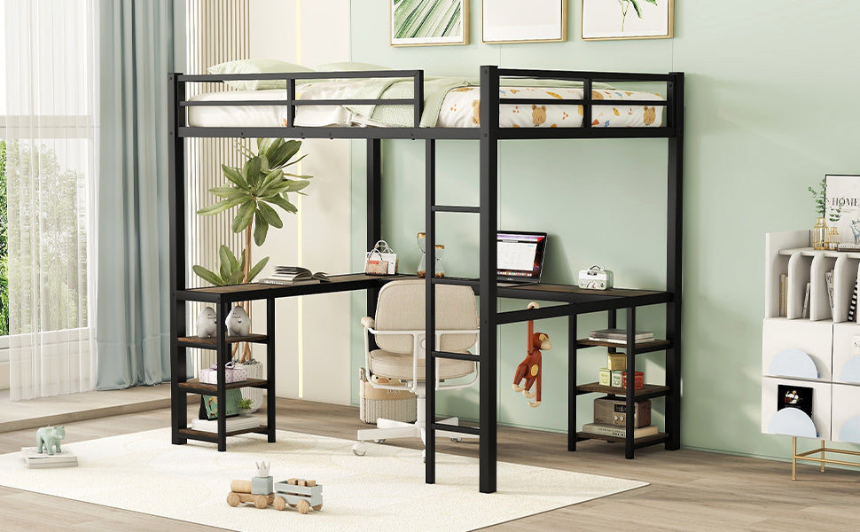 Metal Loft Bed Black