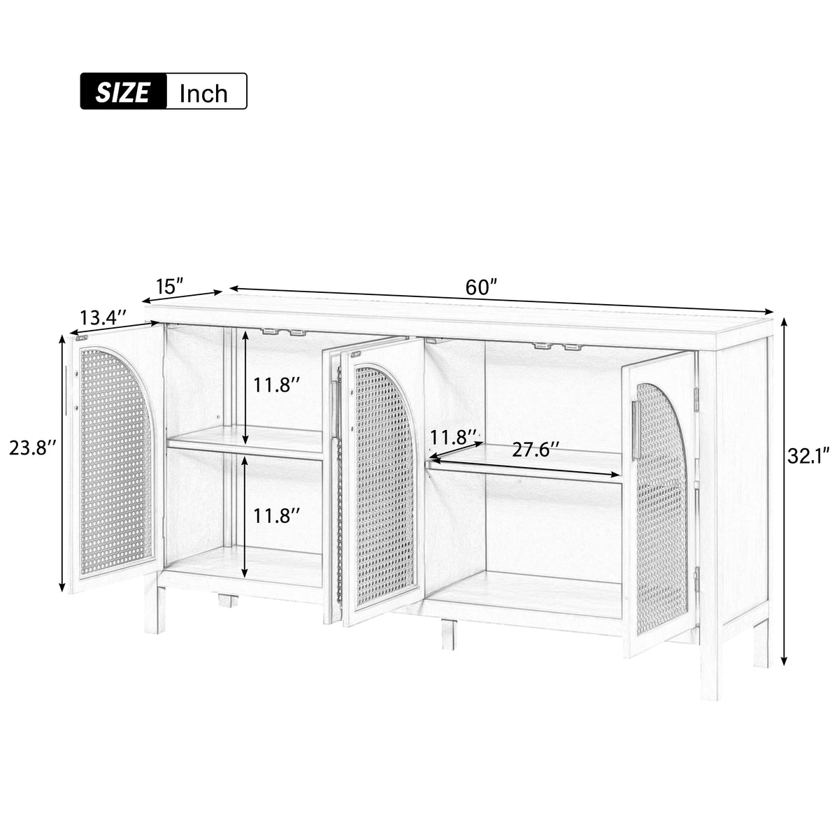 Storage Sideboard with Rattan Doors Black