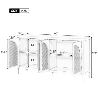 Storage Sideboard with Rattan Doors Black