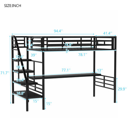 Metal Loft Bed with Desk Gray