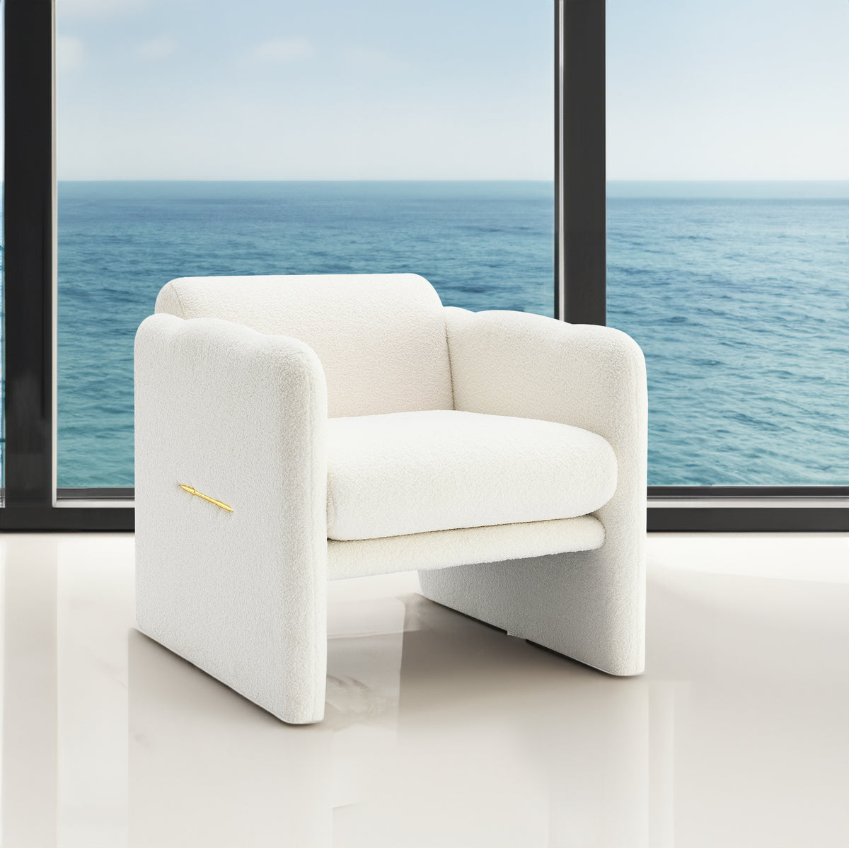 Wavy Armrest Accent Chair Teddy Cloth
