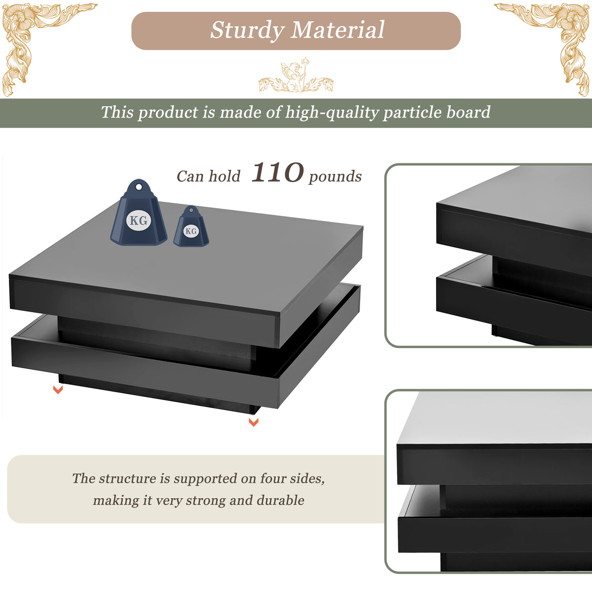 High Gloss Coffee Table with LED Lights Black