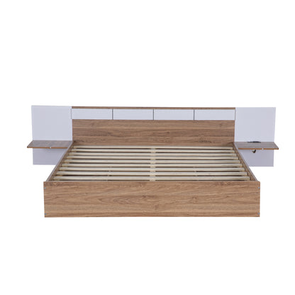 Queen Platform Bed with USB Ports Natural