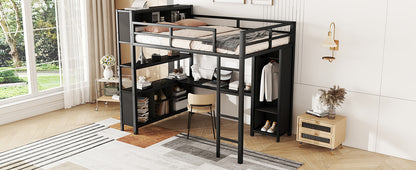 Metal L-Shaped Loft Bed – Black