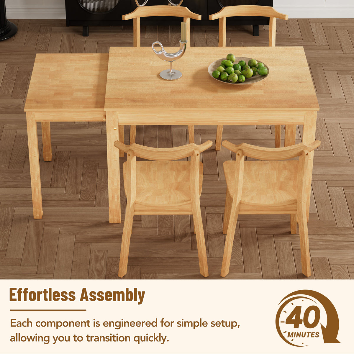 65” 5-Piece Dining Set – Natural Finish