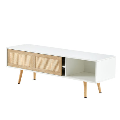 Rattan TV Cabinet with Adjustable Shelves White