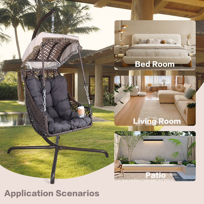 Rattan Swing Egg Chair with Stand Beige