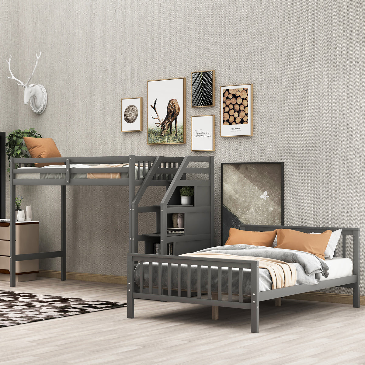 Full Loft Bunk Bed Gray