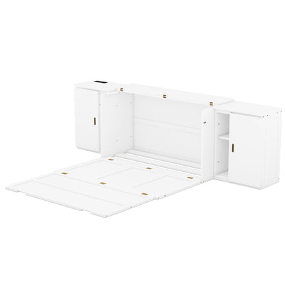 Queen Murphy Bed with USB Ports – White