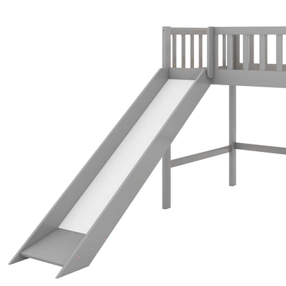 Twin Loft Bed with Ladder and Slide Gray