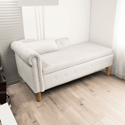Beige Chaise Lounge with Storage and Pillow