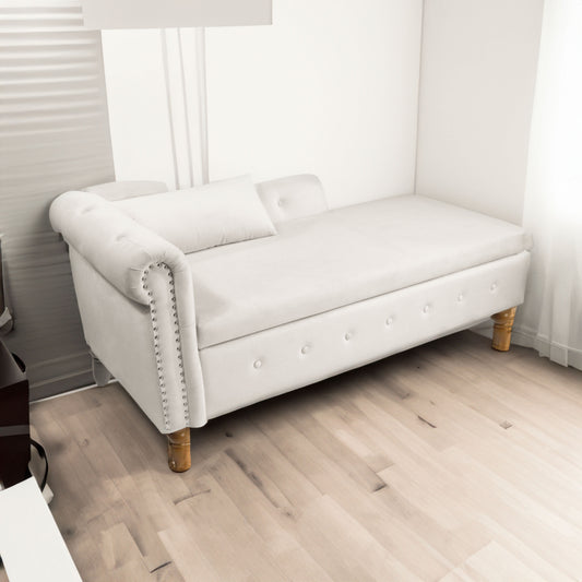 Beige Chaise Lounge with Storage and Pillow