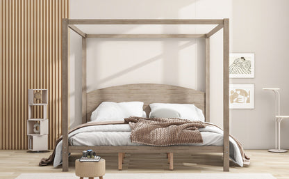 Canopy Platform Bed with Headboard Brown Wash
