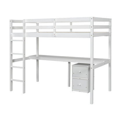 White Twin Loft Bed with Storage & Ladder