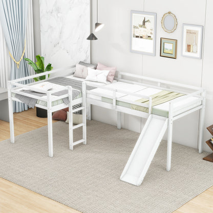 L-Shaped Twin Loft Bed with Slide White