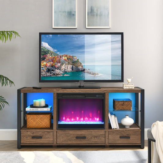 60-Inch Electric Fireplace Media Console Barnwood Finish