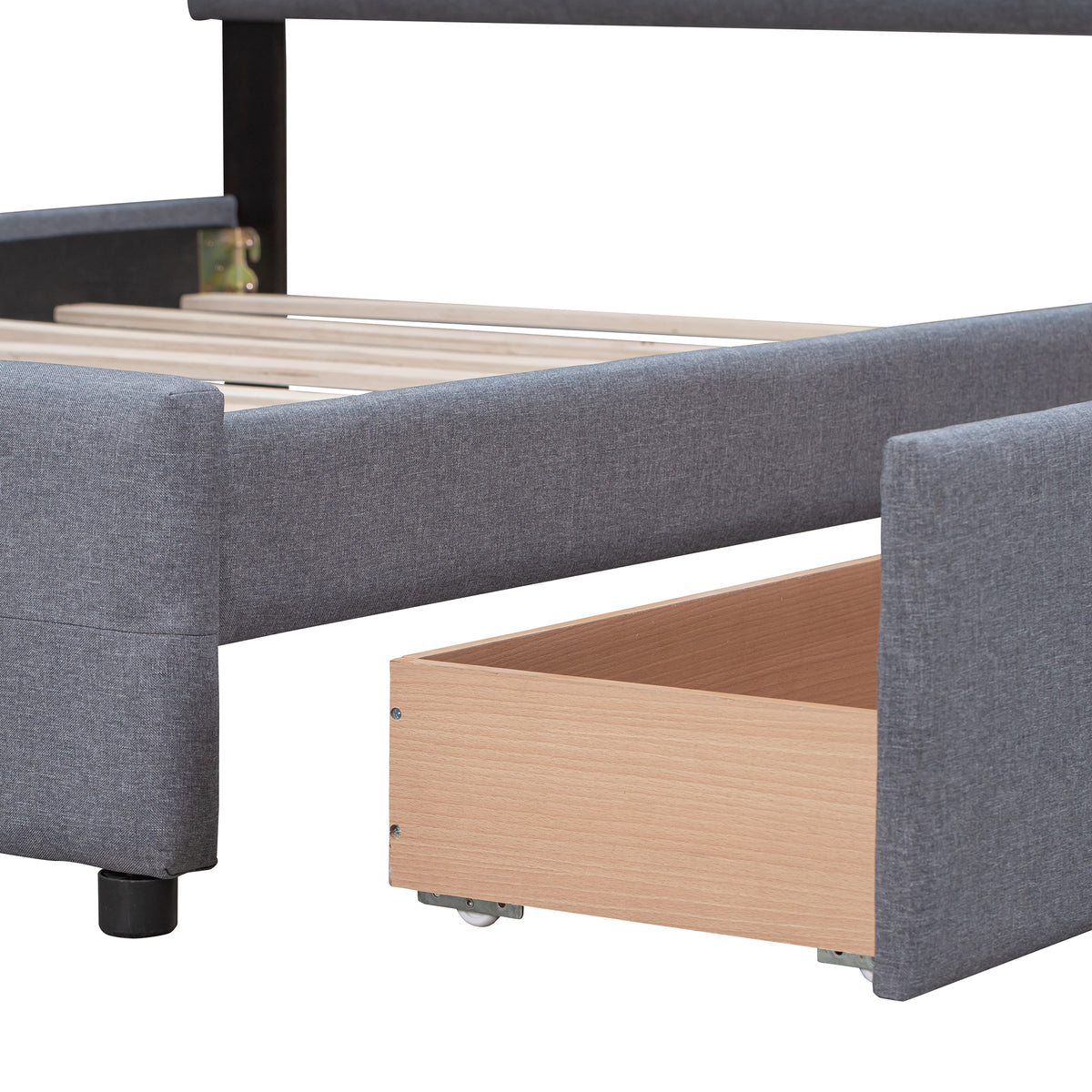 Upholstered Queen Platform Bed with Drawers Gray