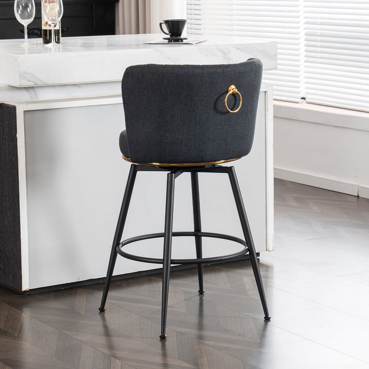 Adjustable Gray Bar Stool Set (2 pcs) – Modern Metal Base