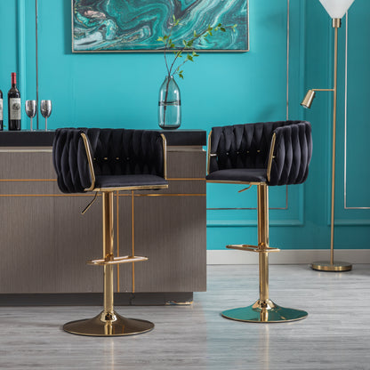 Velvet Bar Stool Set (2 pcs) – Black Finish