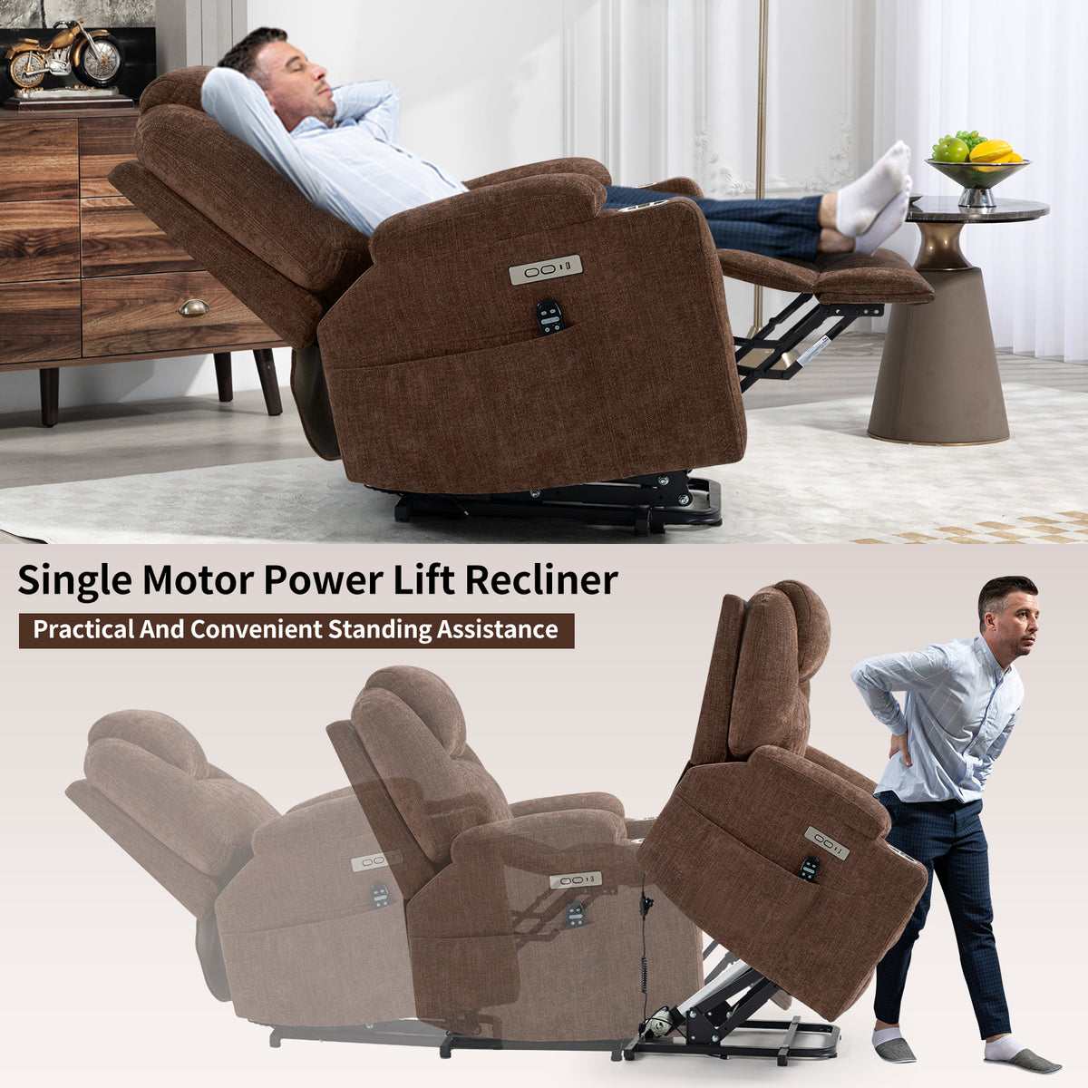 Chenille Power Recliner Chair 350LB Capacity