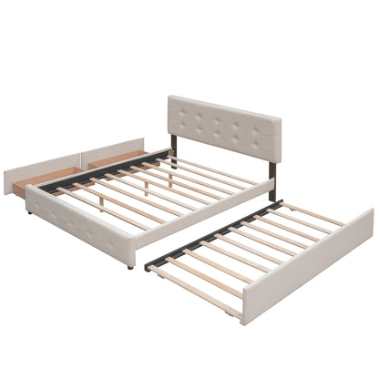 Upholstered Platform Bed Queen Dark Beige