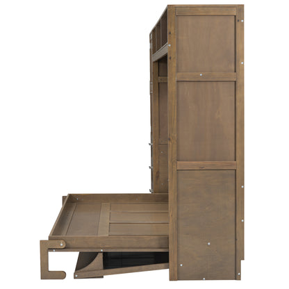 Antique Grey Murphy Bed with Storage Drawers