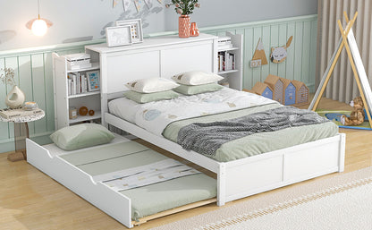 Full Storage Platform Bed with Trundle White