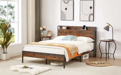 Upholstered Bed Frame with USB Charging Station