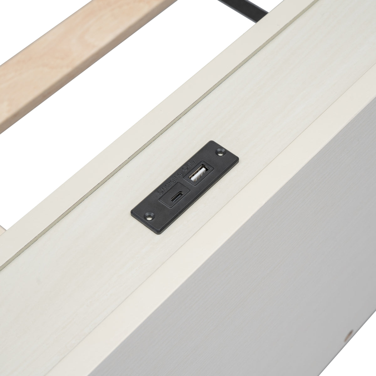 Twin Platform Bed with USB Ports White Wash