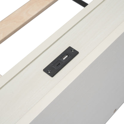 Twin Platform Bed with USB Ports White Wash