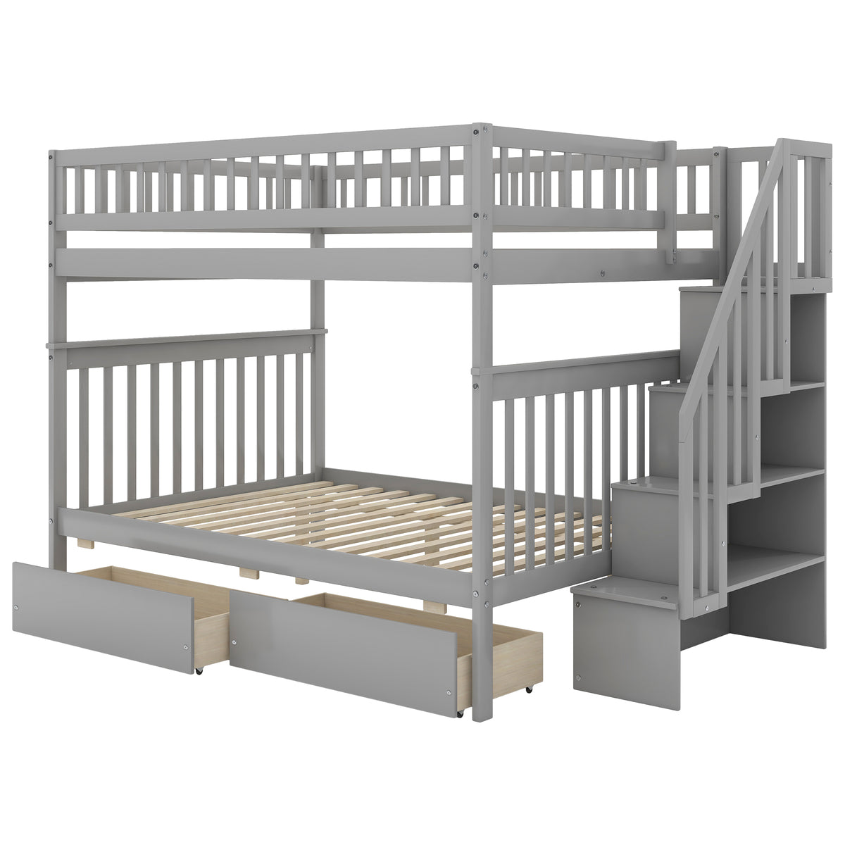 Full Bunk Bed with Storage Drawers Gray
