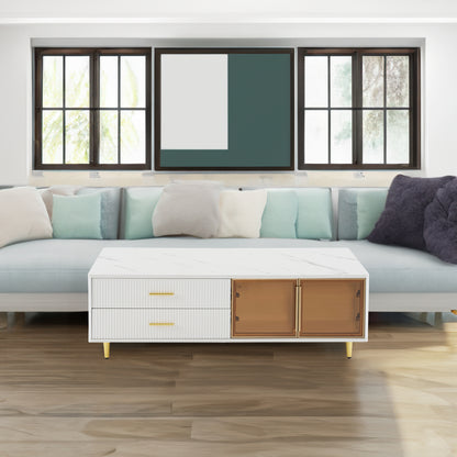 White Coffee Table with Storage Drawers
