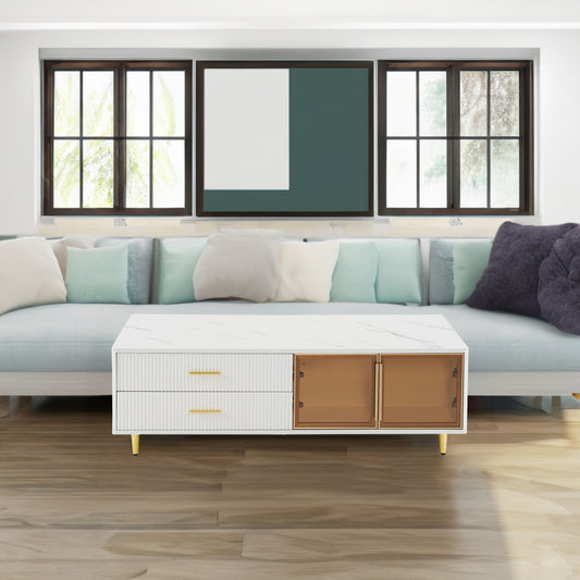 White Coffee Table with Storage Drawers
