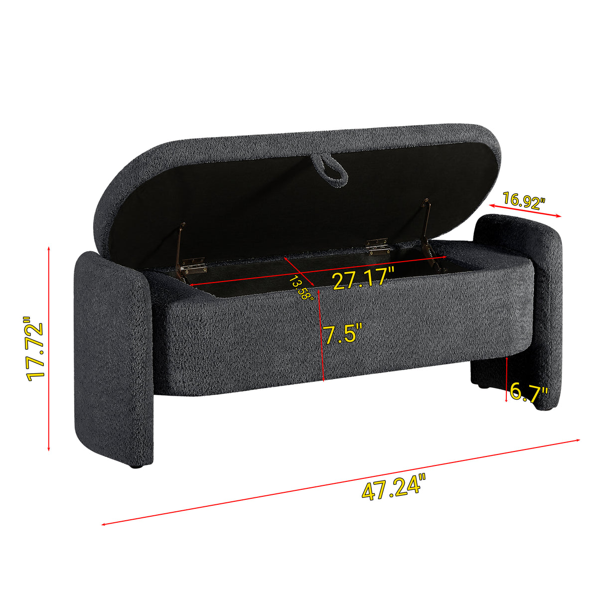 Oval Fabric Storage Ottoman – Dark Grey