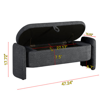 Oval Fabric Storage Ottoman – Dark Grey
