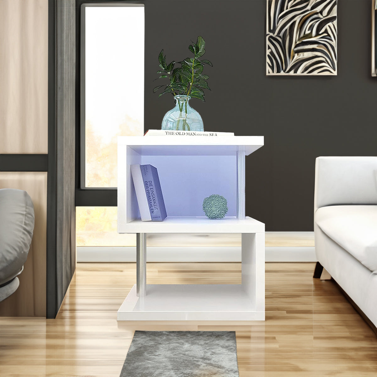 S-Shaped LED Coffee Table – Gloss White