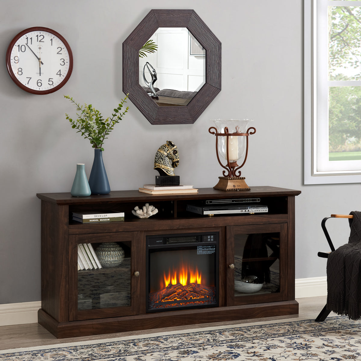 Contemporary Media Console with Fireplace – 65”